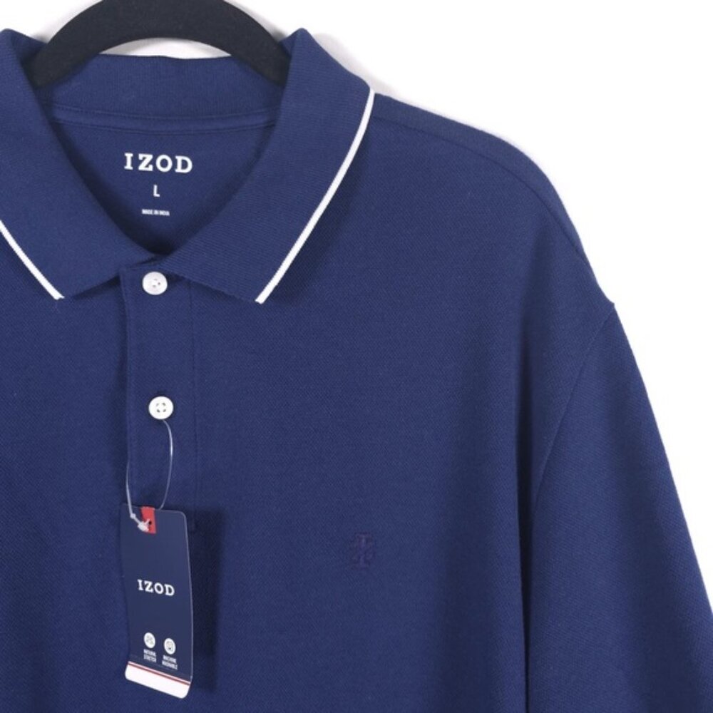 NWT IZOD MEDIEVAL BLUE SS SLD TIPD PIQ POLO Shirt INDIA MADE Cotton Size LARGE - Picture 4 of 10